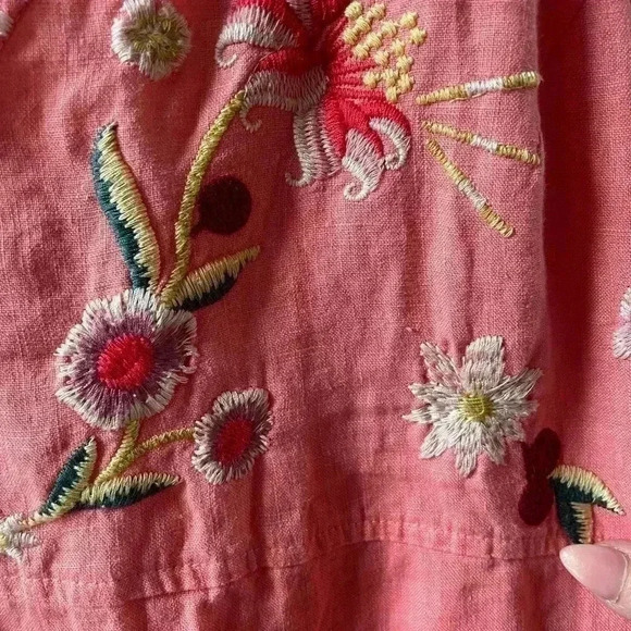 Johnny Was Adara Linen V Neck Coral Embroidered Tank Dress Size XXS/XS - Picture 16 of 16